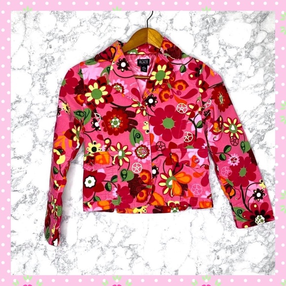 The Children's Place Other - Children’s Place Girls Pink Floral Y2K Button Up Jacket Size L 10/12